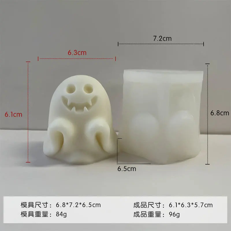 White silicone mold shaped like a ghost for candles and DIY crafts