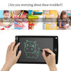 Hands draw a dinosaur on a black LCD writing tablet for kids and adults