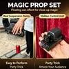 A magic prop set demonstrating a floating can effect, showing the suspension mechanism and control unit.
