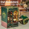 Owl Bookstore Miniature Book Nook DIY Kit with LED Lighting
