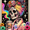 A diamond painting kit featuring a tarot skull woman design with vibrant colors and floral elements.