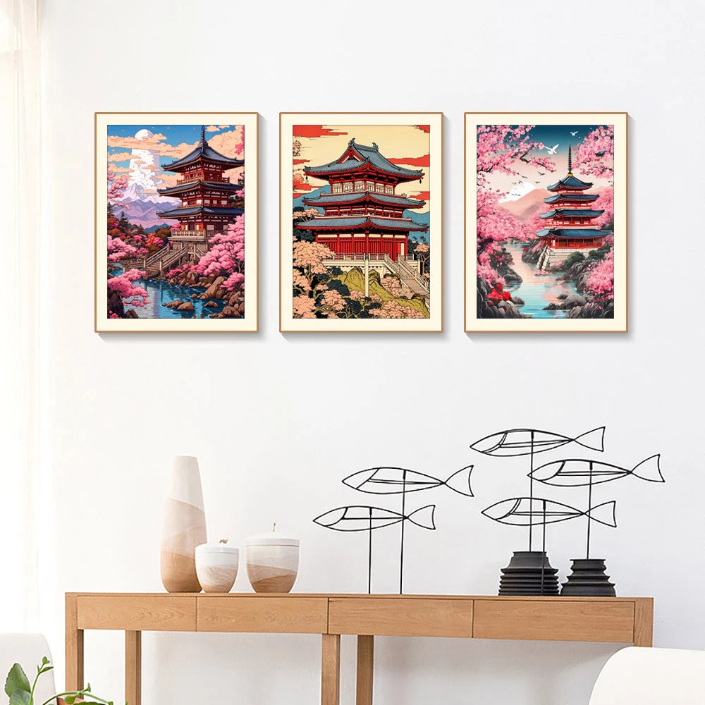 Cherry Blossom Tower Diamond Painting Kit – DIY 5D Wall Art for Adults