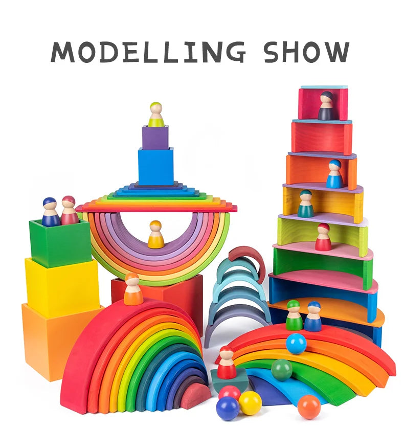 Wooden Rainbow Stacking Blocks for Toddlers & Kids