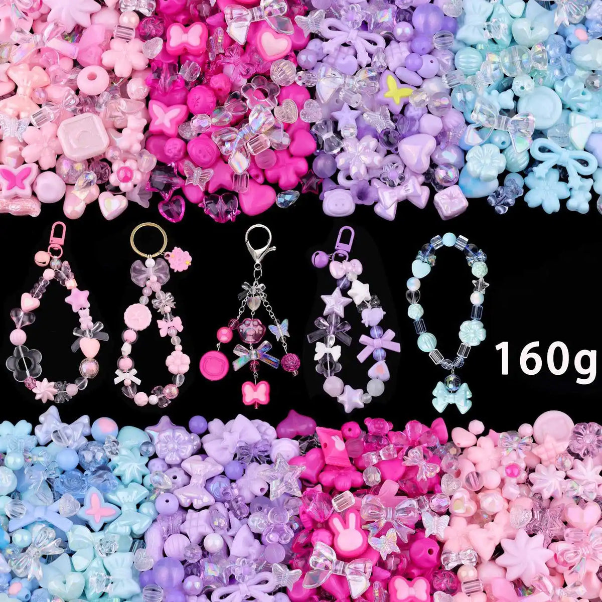 A colorful mix of acrylic beads in pink, purple, and blue for DIY jewelry making