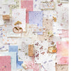 A collage of vintage scrapbook paper featuring floral elements, textured papers, and handwritten notes.