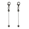 A pair of metal keychain bars with lobster clasps for DIY jewelry making.