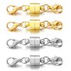 A set of magnetic clasps for jewelry making shown in gold and silver metal connectors.