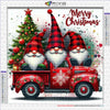 Diamond painting kit featuring a festive red truck decorated with Christmas gnomes and holiday elements.