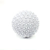 A white, spherical 3D printed sensory fidget roller keychain for stress relief.