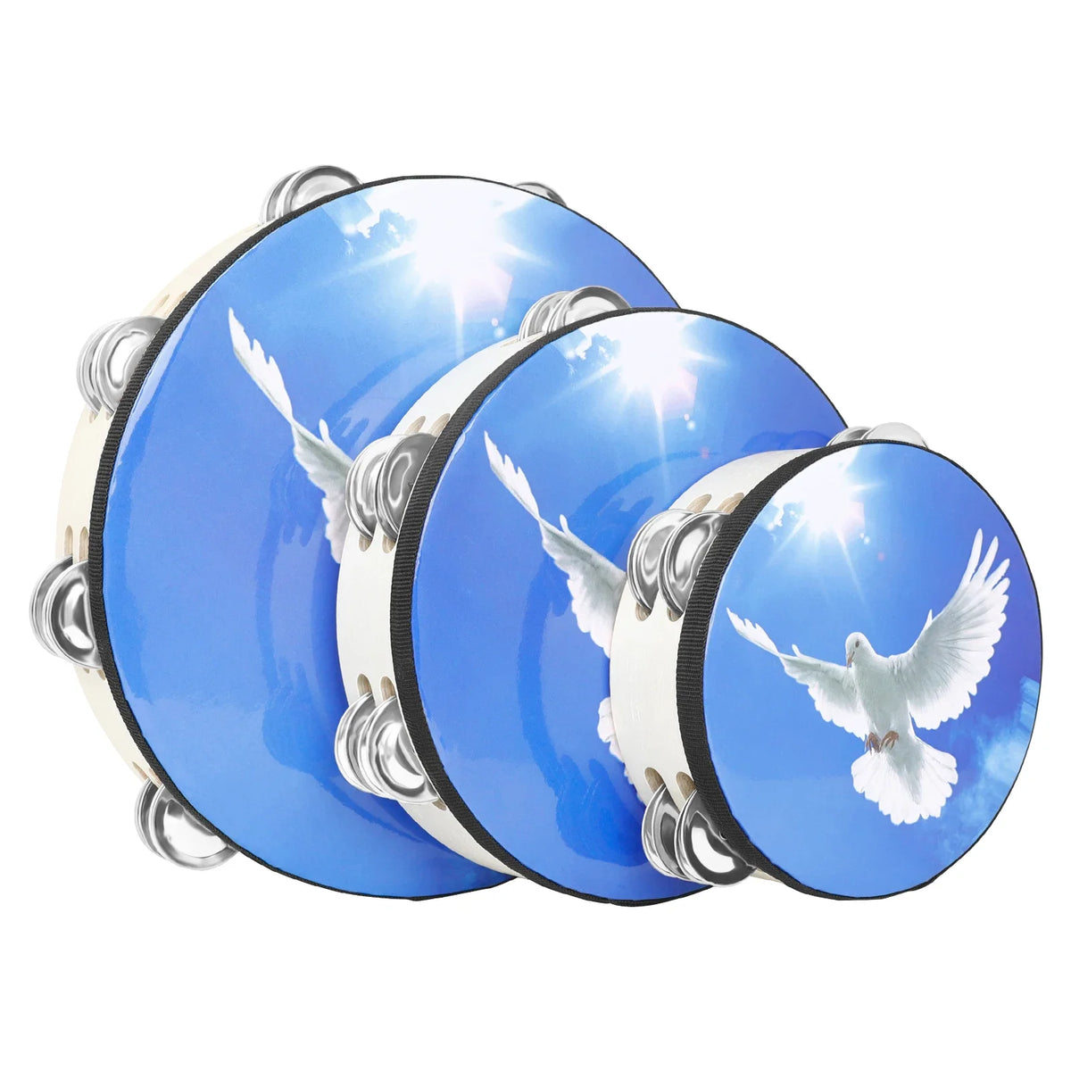 Blue Sky Peace Dove Double Decker Tambourine Set