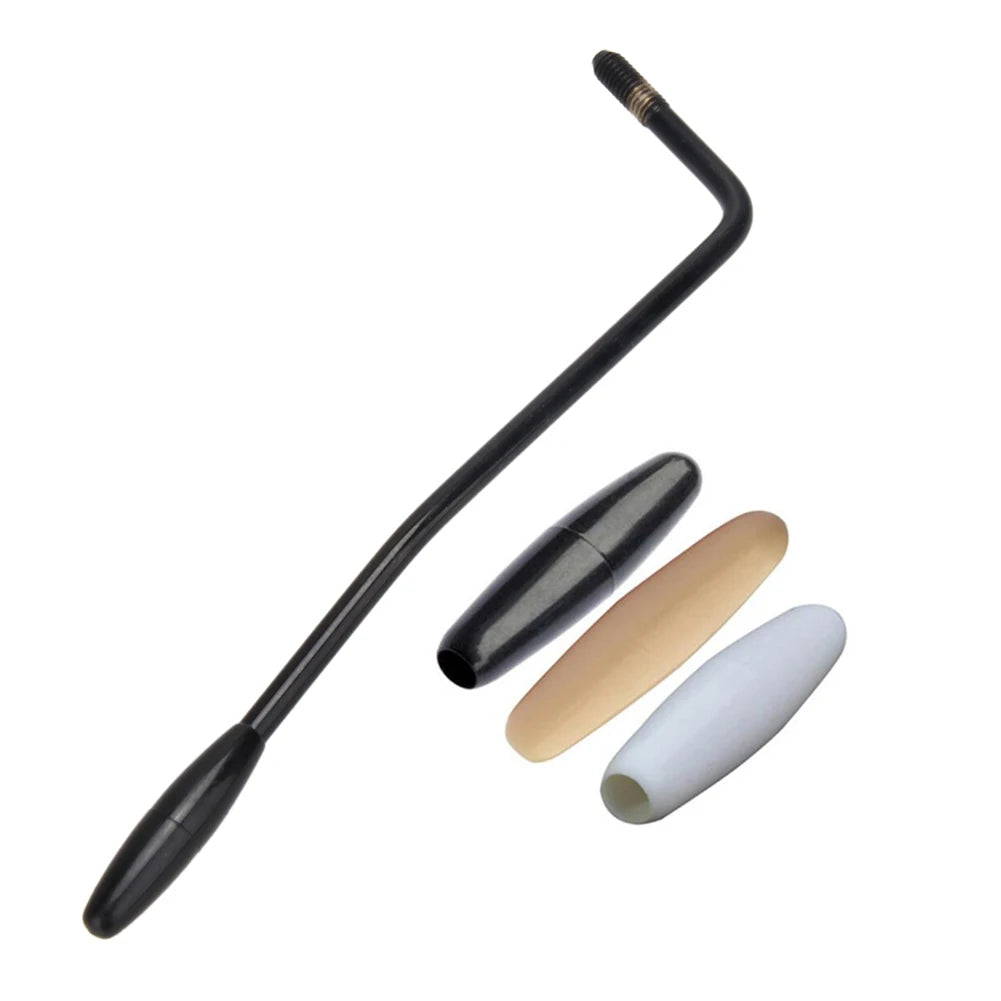 A black replacement tremolo arm for an electric guitar, shown in various sizes.