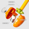 An exploded view diagram showing the components of a rabbit-shaped electric bath shower toy including a suction hose, fixed s