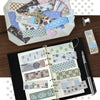 A collection of vintage washi paper sticker sheets featuring various grid and decorative patterns for journaling and scrapboo