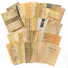 A collection of vintage decorative paper sheets for scrapbooking and journaling, featuring aged tones and handwritten text.