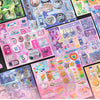 A collection of die-cut stickers featuring kawaii cyber and vintage starlight themes in various colors and designs.