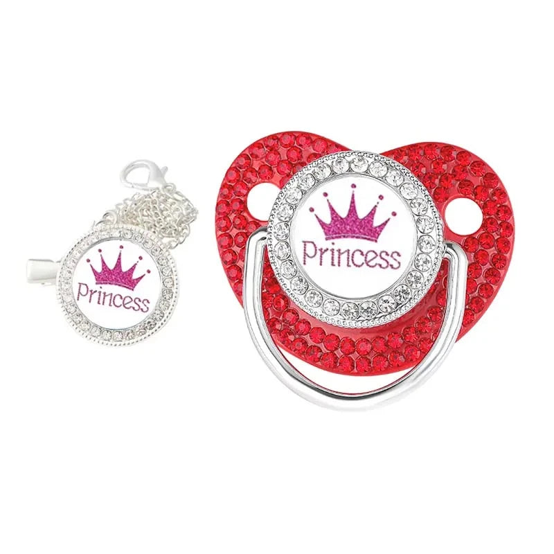 Crystal Crown Pacifier Clip Set with Silicone Nipple