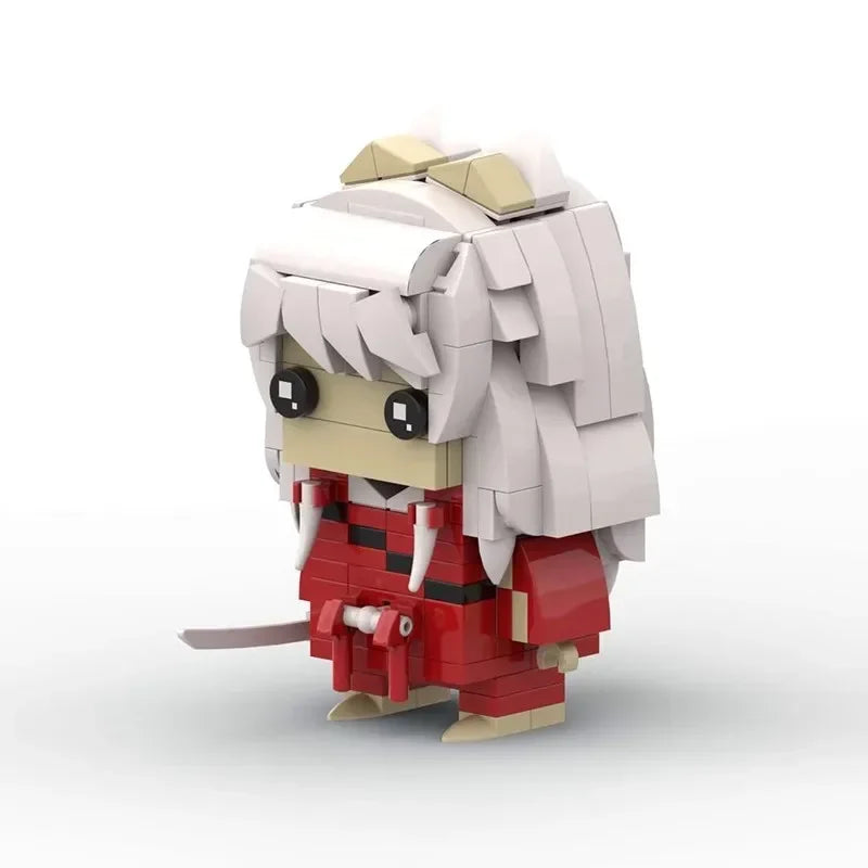 Anime-inspired collectible building block figure set featuring a character with light hair and red clothing.