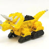 A yellow die-cast dinosaur truck toy with a removable dino figure.