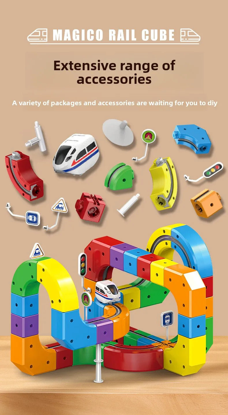 Magnetic Building Block Train Set with Electric Track