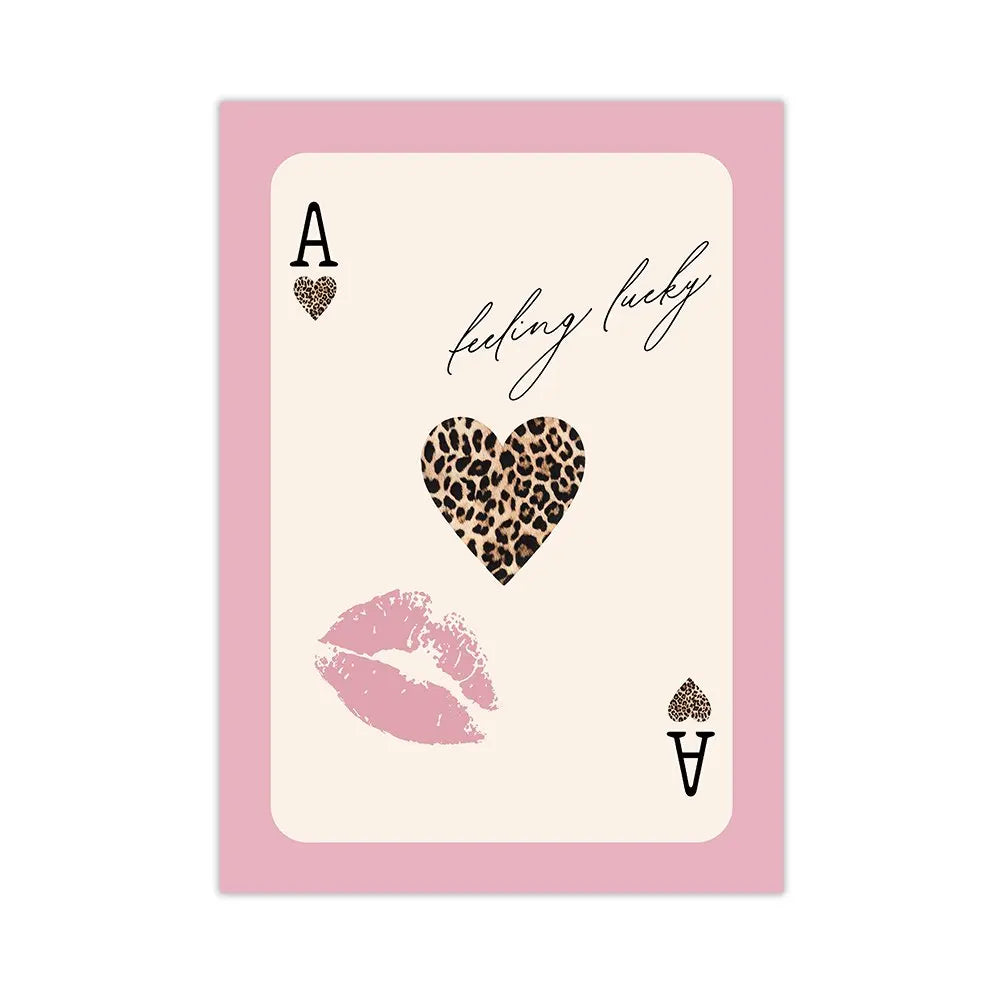 Leopard Print Playing Card Canvas Wall Art