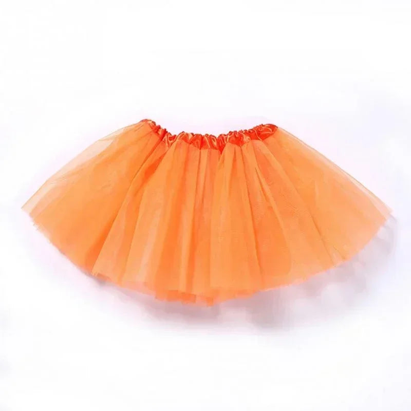 Orange three-layer tutu skirt for girls with ruffled waistband
