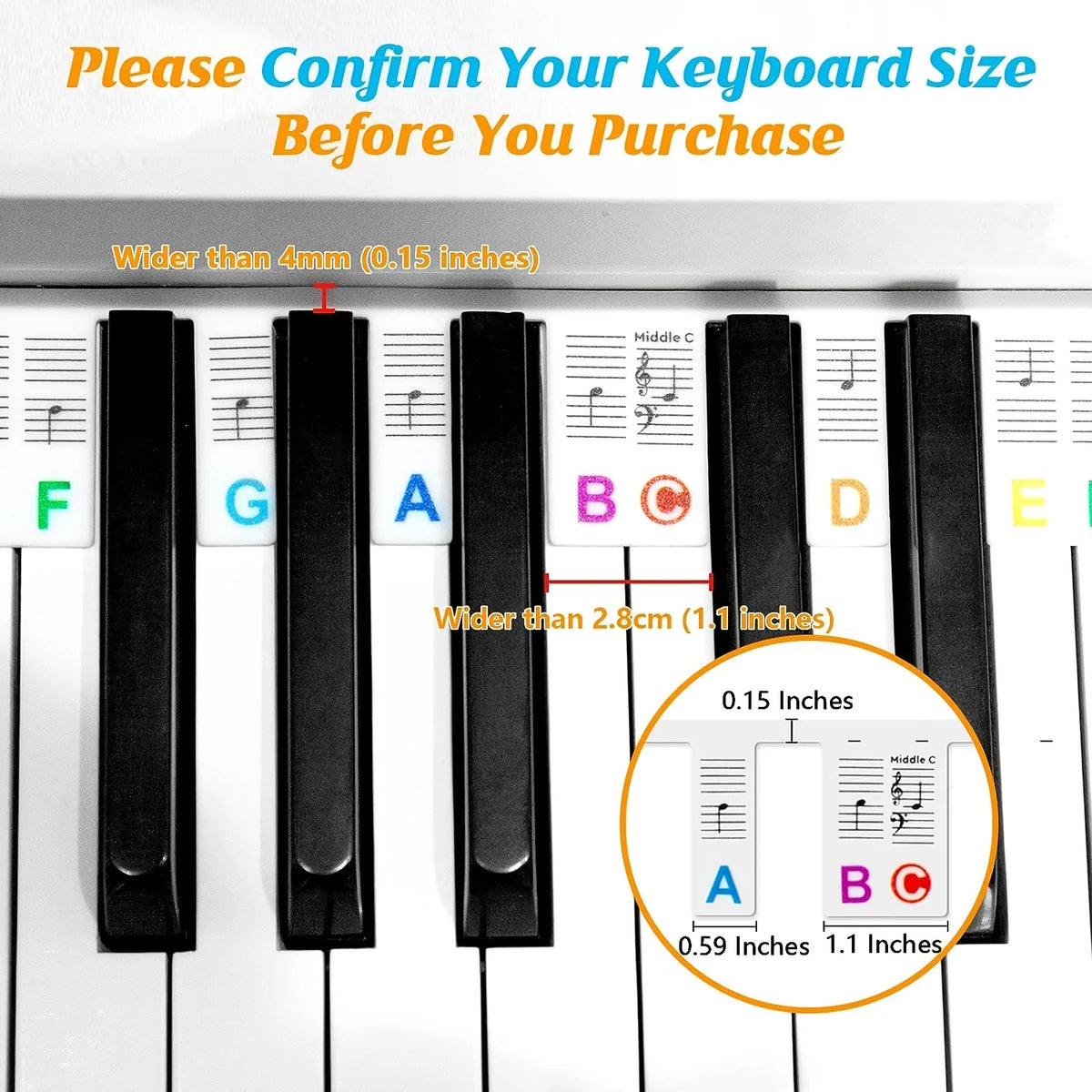 Reusable Silicone Piano Key Note Labels for 88-Key Full Size Keyboards