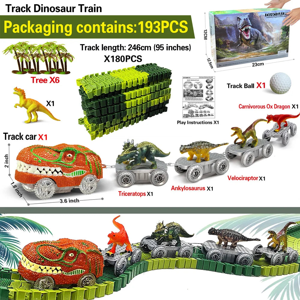 Dinosaur Train Toy Set with Flexible Road Race Track and Dino Car