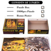 A jigsaw puzzle consists of three parts: a puzzle box, a 1000 pieces puzzle, and a bonus poster.
