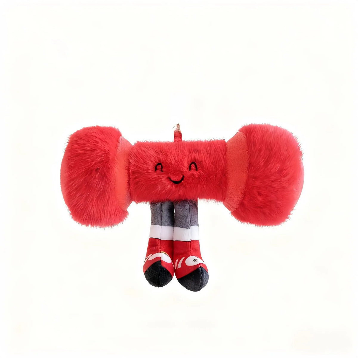 A plush red sports ball keychain featuring a soft mini basketball design with black and white stripes.