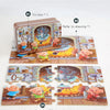A three-piece jigsaw puzzle set featuring wooden animals and vehicles for kids