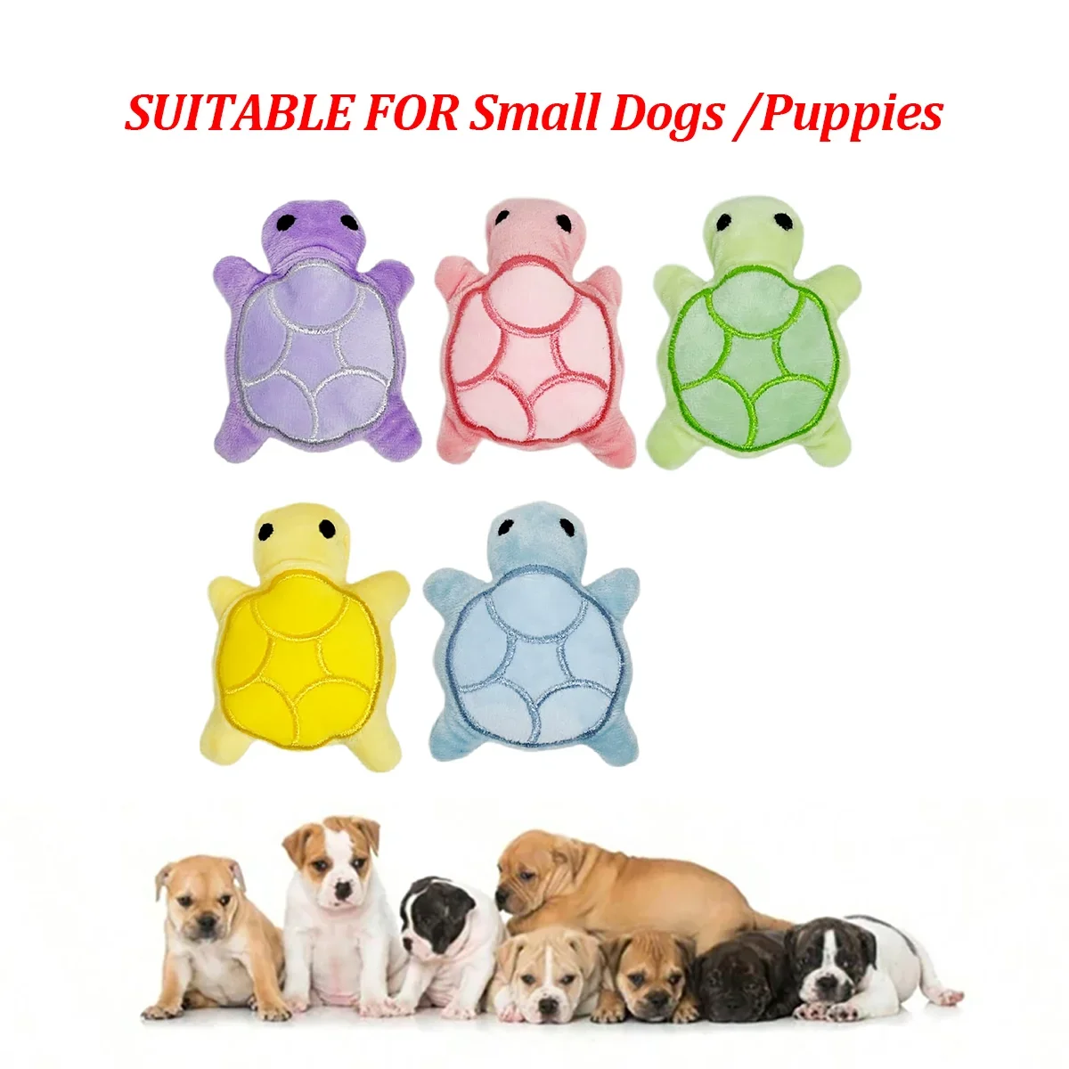 A collection of colorful mini turtle plush toys suitable for small dogs and puppies.
