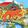 A colorful jigsaw puzzle featuring various wooden animals like a horse, a dog, and a duck in a farm scene.