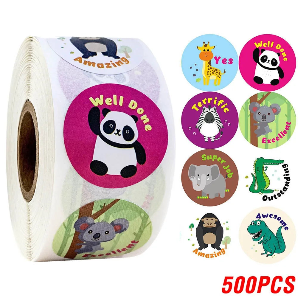 Spanish Motivational Reward Stickers for Kids – Cute Animal Encouragement Sticker Roll