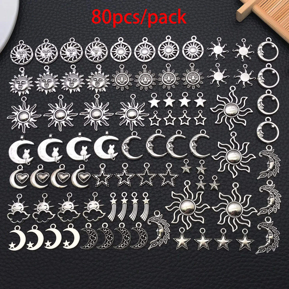 Celestial Charm Assortment – Vintage Silver Stars, Moons & Suns for Jewelry Making