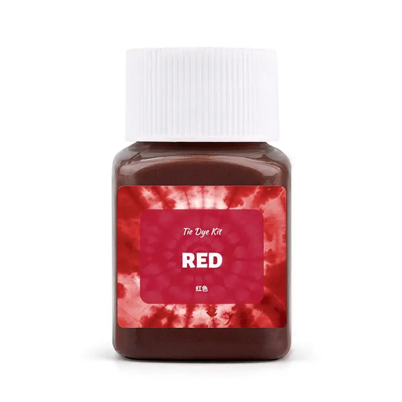 A dark brown bottle of red textile fabric dye kit with a white cap.