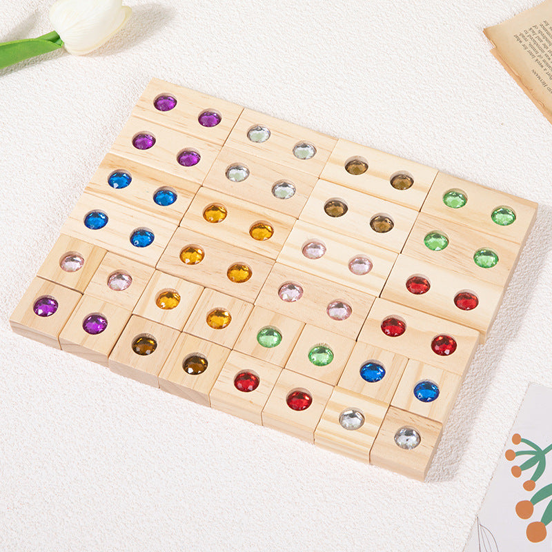 Rainbow Wooden Stacking Blocks with Acrylic Gems