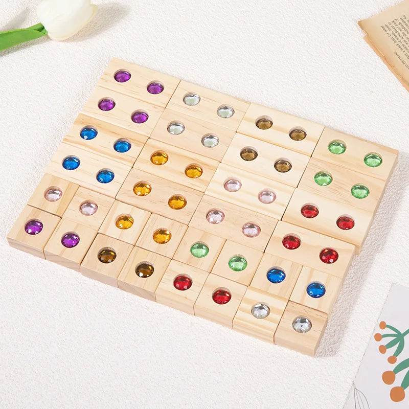 Rainbow Wooden Stacking Blocks with Acrylic Gems