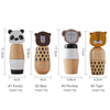 Four wooden animal puzzle toys featuring panda, bear, monkey, and tiger faces for babies and toddlers