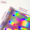 A roll of holographic vinyl film is shown next to size measurements indicating dimensions in centimeters and inches.