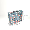 A light blue storage bag for a crochet kit containing 67 pieces with ergonomic hooks.