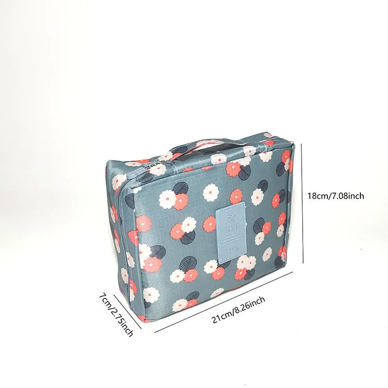 A light blue storage bag for a crochet kit containing 67 pieces with ergonomic hooks.