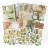 A collection of vintage paper and stickers for crafting, featuring botanical illustrations and aged textures.