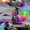 A colorful light mouse energy ring electric water gun with a futuristic design firing a bright stream of light.