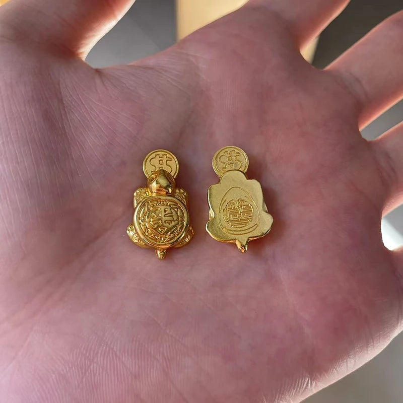 Golden Miniature Turtle Figurine for Prosperity and Good Fortune