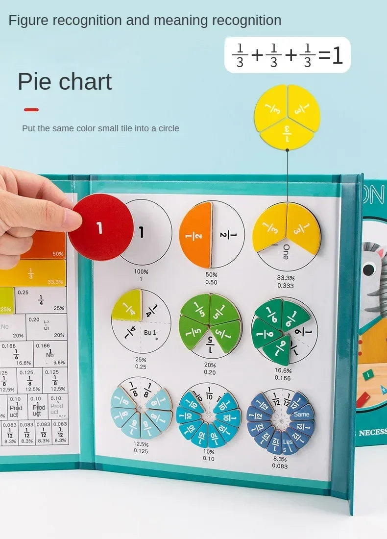 Wooden Magnetic Fraction Learning Book – Montessori Math Toy for Kids
