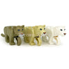 A set of six African wildlife animal building blocks, including a lion, elephant, and white animal models.