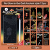 A set of 12 pieces of glow-in-the-dark scratch art bookmarks featuring traditional Asian architecture and motifs.