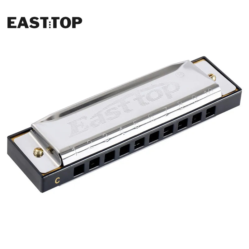 Stainless steel 10-hole diatonic harmonica in C with protective covers