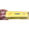 A yellow squishy toy labeled LEMON 1.6oz (50g) is shown in clear plastic packaging.