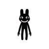 A black plush toy set featuring a stylized animal character with large eyes and a wide smile.